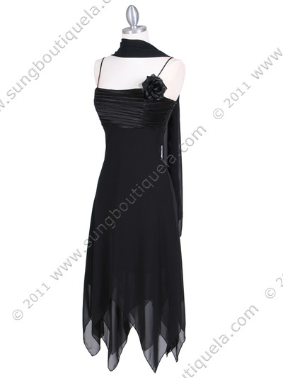 3584 Black Pleated Satin Top Dress - Black, Alt View Medium