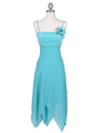 3584 Turquoise Pleated Satin Top Dress - Turquoise, Front View Thumbnail