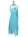 3584 Turquoise Pleated Satin Top Dress - Turquoise, Alt View Thumbnail
