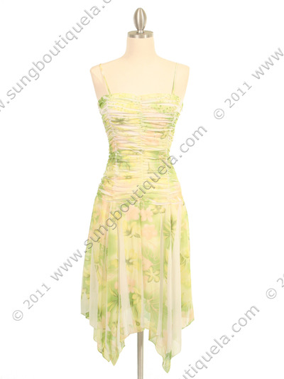 3621 Green Peblleknit Print Dress - Green, Front View Medium