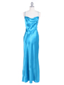 3660 Turquoise Silky Satin Evening Dress - Turquoise, Front View Thumbnail