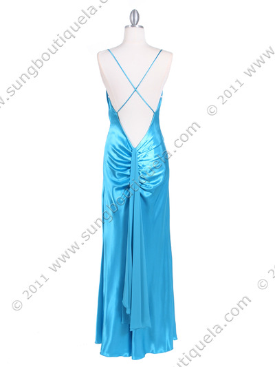 3660 Turquoise Silky Satin Evening Dress - Turquoise, Back View Medium