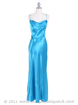 3660 Turquoise Silky Satin Evening Dress, Turquoise
