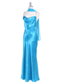 3660 Turquoise Silky Satin Evening Dress - Turquoise, Alt View Thumbnail
