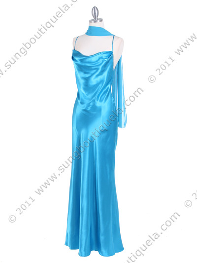 3660 Turquoise Silky Satin Evening Dress - Turquoise, Alt View Medium