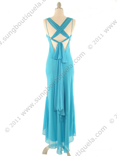 3684 Turquoise Criss-Cross Back Dress - Turquoise, Back View Medium