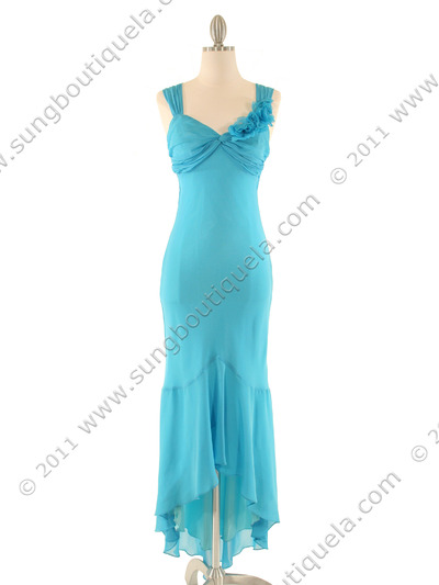 3684 Turquoise Criss-Cross Back Dress - Turquoise, Front View Medium