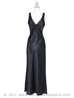 3687 Black Satin Evening Dress, Black