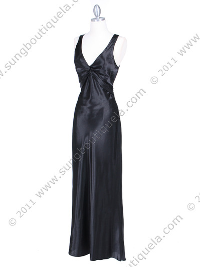 3687 Black Satin Evening Dress - Black, Alt View Medium
