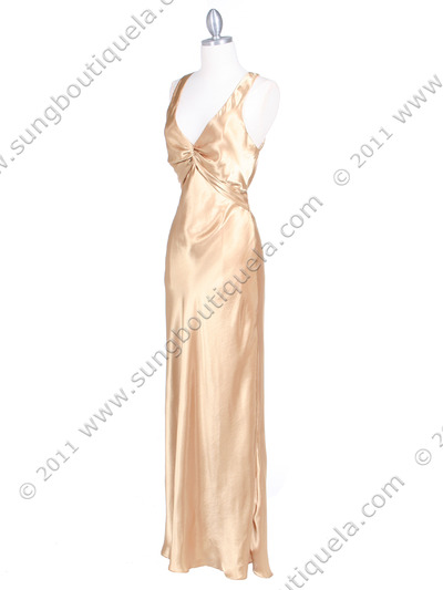 3687 Gold Satin Evening Dress - Gold, Alt View Medium