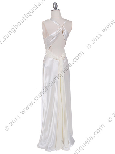 3687 Ivory Satin Evening Dress - Ivory, Back View Medium