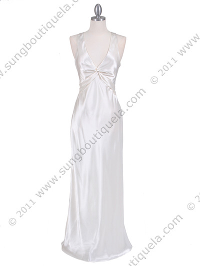 3687 Ivory Satin Evening Dress - Ivory, Front View Medium
