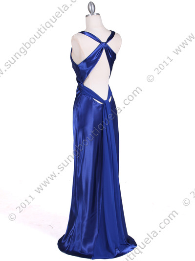 3687 Royal Blue Satin Evening Dress - Royal Blue, Back View Medium