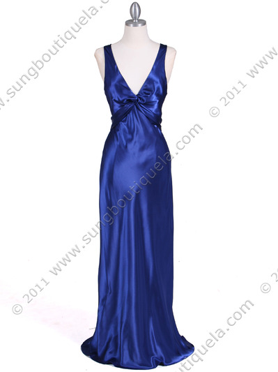 3687 Royal Blue Satin Evening Dress - Royal Blue, Front View Medium
