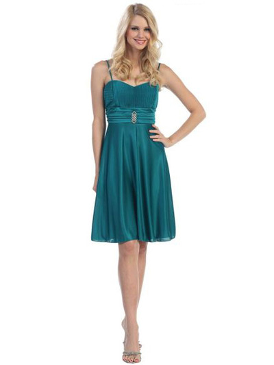 3732 Sweetheart Neckline Cocktail Dress - Teal, Front View Medium