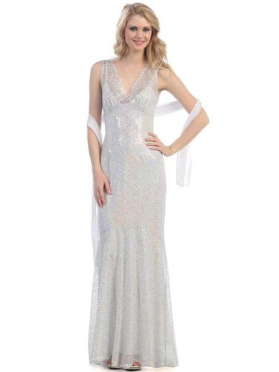 3734 Shimmer Evening Dress - White, Front View Medium