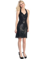 3739 Sequin Halter Party Dress - Black, Front View Thumbnail