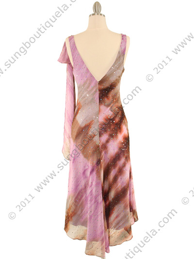 3749 Lt. Purple Abstract Printed Dress - Light Purple, Back View Medium