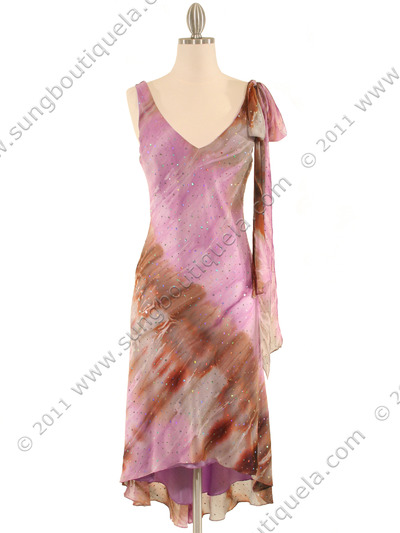 3749 Lt. Purple Abstract Printed Dress - Light Purple, Front View Medium