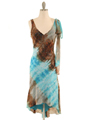 3749 Turquoise Abstract Printed Dress - Turquoise, Front View Thumbnail