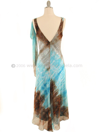 3749 Turquoise Abstract Printed Dress - Turquoise, Back View Medium