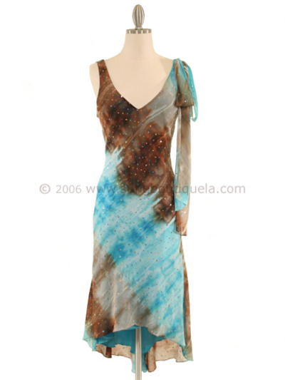 3749 Turquoise Abstract Printed Dress - Turquoise, Front View Medium