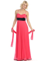 3750 Pleated Evening Dress - Coral Black, Front View Thumbnail
