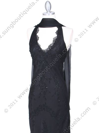 3762 Black Chiffon Halter Evening Dress - Black, Alt View Medium