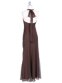 3762 Brown Chiffon Halter Evening Dress - Brown, Back View Thumbnail