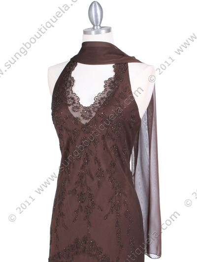 3762 Brown Chiffon Halter Evening Dress - Brown, Alt View Medium