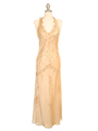 3762 Champagne Chiffon Halter Evening Dress - Champagne, Front View Thumbnail