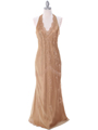 3762 Khaki Chiffon Halter Evening Dress - Kahki, Front View Thumbnail