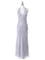 3762 Silver Chiffon Halter Evening Dress - Silver, Front View Thumbnail