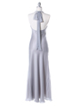 3762 Silver Chiffon Halter Evening Dress - Silver, Back View Thumbnail