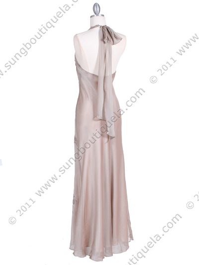 3762 Taupe Chiffon Halter Evening Dress - Taupe, Back View Medium
