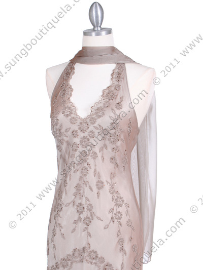 3762 Taupe Chiffon Halter Evening Dress - Taupe, Alt View Medium