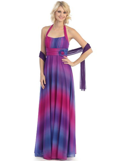 3767 Two Tone Halter Evening Dress - Purple Blue, Front View Medium