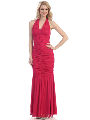 3770 Sheer Halter Evening Dress, Red