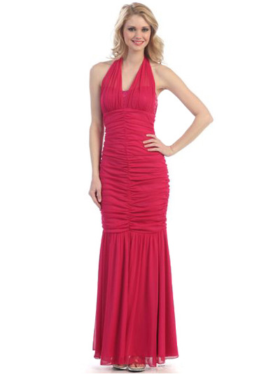 3770 Sheer Halter Evening Dress - Red, Front View Medium