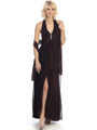 3795 Shimmer Halter Pleated Evening Dress - Bronze Black, Front View Thumbnail