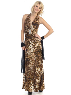 3797 Leopard Evening Dress, Brown Black
