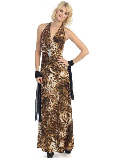 3797 Leopard Evening Dress - Brown Black, Front View Medium