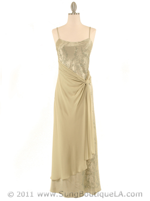 3802 Olive Satin Evening Dress, Olive