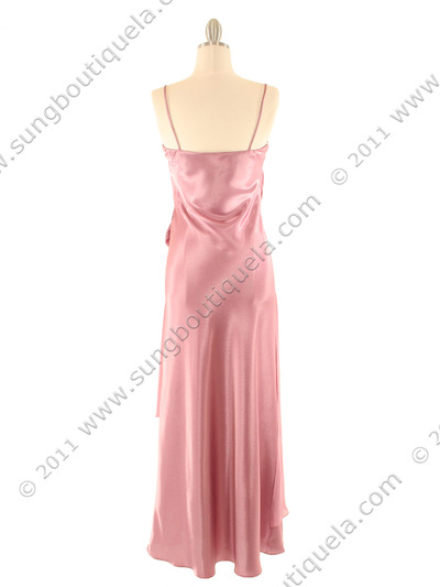 3802 Rose Satin Evening Dress - Rose, Back View Medium