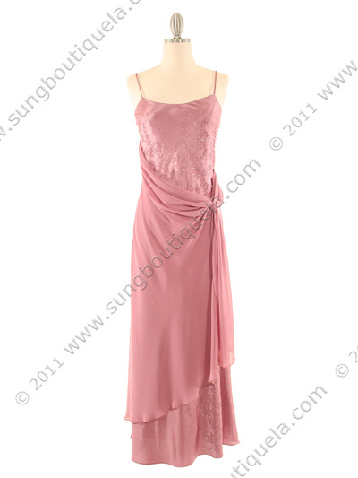 3802 Rose Satin Evening Dress - Rose, Front View Medium