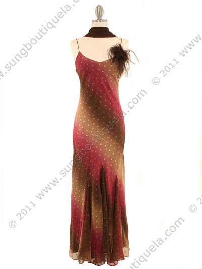 3842 Maroon Mixed Evening Dress - Maroon, Front View Medium