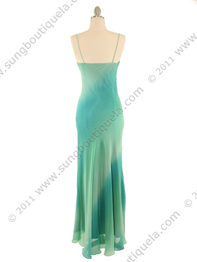 3845 Aqua Tie Dye Evening Dress - Aqua, Back View Medium