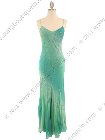 3845 Aqua Tie Dye Evening Dress - Aqua, Front View Medium