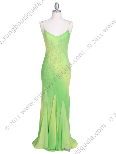 3845 Lime Tie Dye Evening Dress - Lime, Front View Medium