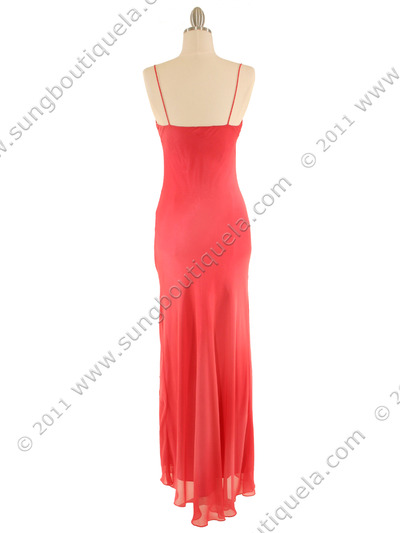 3845 Coral Tie Dye Evening Dress - Coral, Back View Medium